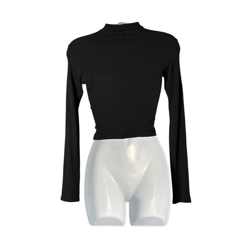 ASOS Black Ribbed Mock Neck Long Sleeve Crop Top Women's US‎ Size 2